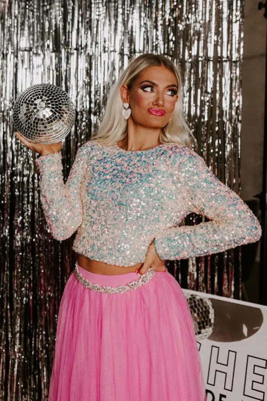 Make Time For Magic Sequin Top In Light Blush sold by Impressions
