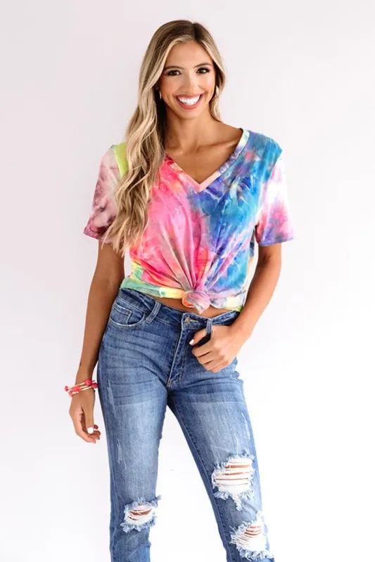 Morning Routine Tie Dye Shift Tee In Pink sold by Impressions