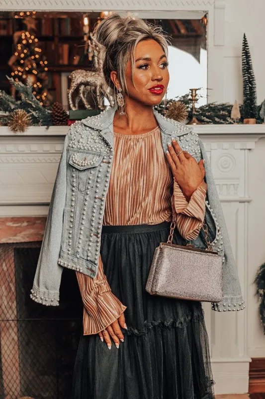 The Rhys Embellished Denim Jacket In Light Wash sold by Impressions