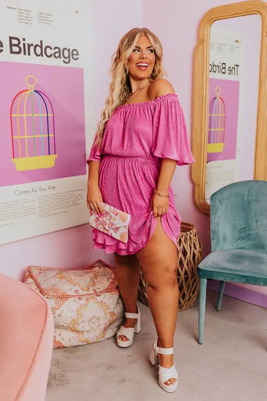Flight Plans Pleated Dress In Pink Curves sold by Impressions