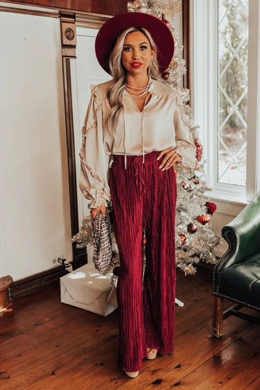 The Blossom Pleated Pants In Berry sold by Impressions