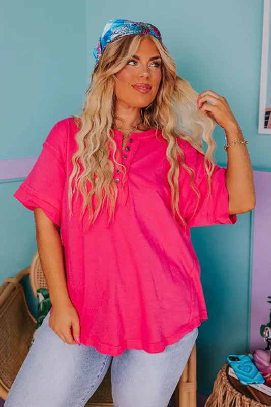 Favorite Adventure Henley Tee In Hot Pink sold by Impressions