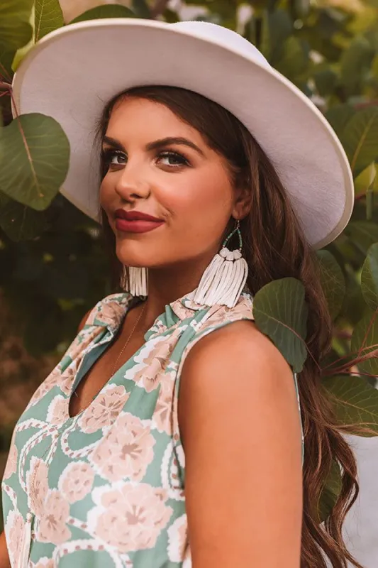 The Laguna Short Tassel Earrings in White sold by Impressions