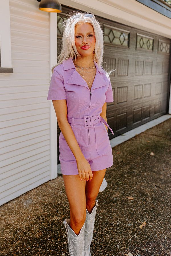 Stay Sophisticated Denim Romper In Lavender sold by Impressions product image thumbnail 4