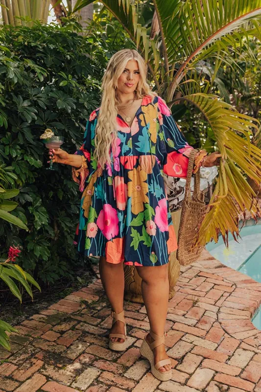 Floral Embrace Mini Dress in Navy Curves sold by Impressions