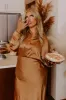Elite Elegance Satin Button Up In Camel Curves sold by Impressions