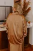 Elite Elegance Satin Button Up In Camel Curves sold by Impressions