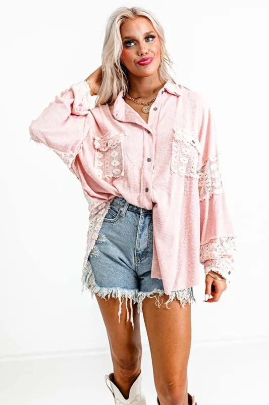 Speakeasy Attitude Button Up In Pink sold by Impressions