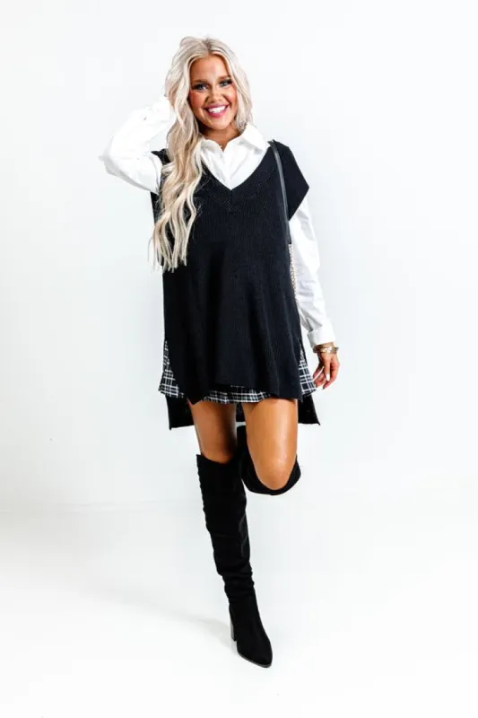 Popular Phrase Tunic Sweater Vest In Black sold by Impressions