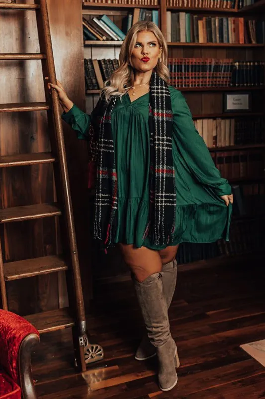 Autumn Brunch Babydoll Dress In Hunter Green Curves sold by Impressions