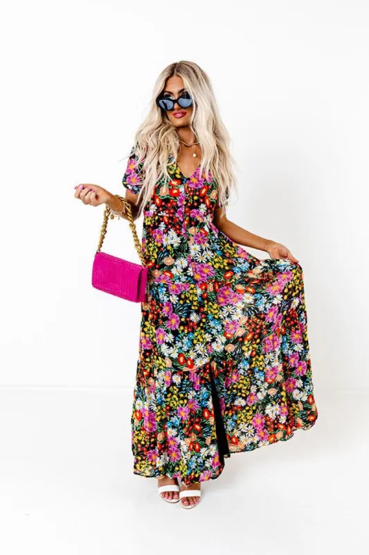 Only Sunshine Floral Maxi In Black sold by Impressions
