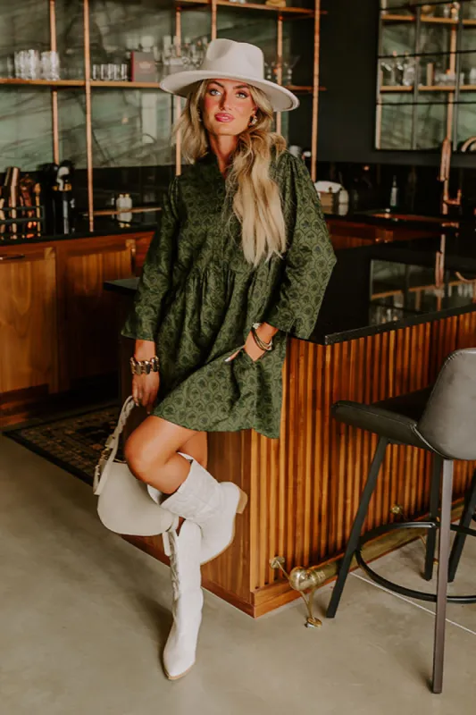 Chic Harvest Floral Mini Dress in Olive sold by Impressions