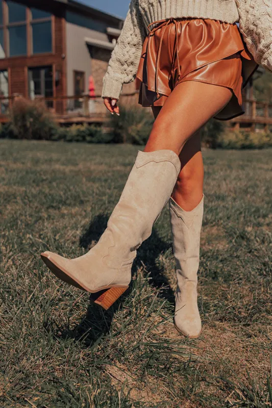 The Torra Faux Suede Knee High Boot in Birch sold by Impressions