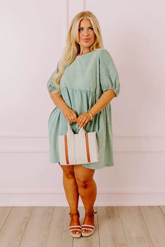 Casual Coffee Date Mineral Wash Dress in Pear Curves sold by Impressions