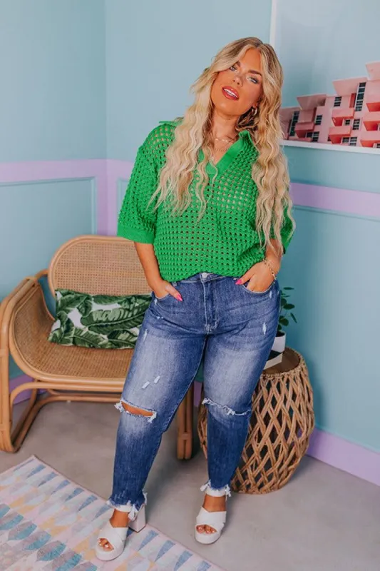 Beachside Bliss Knit Top In Green Curves sold by Impressions