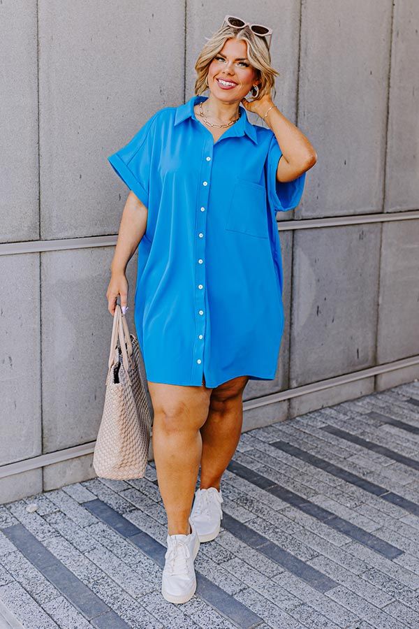 Sunlit Magic Button Up Dress In Ocean Blue Curves sold by Impressions product image thumbnail 2