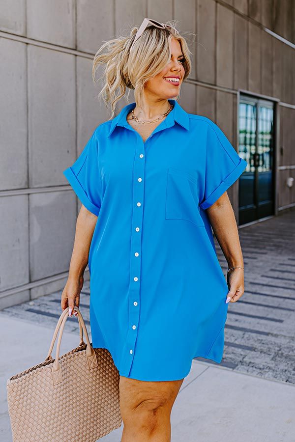 Sunlit Magic Button Up Dress In Ocean Blue Curves sold by Impressions product image thumbnail 3