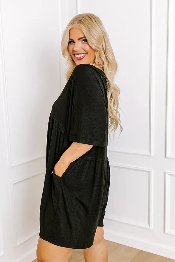 Comfy Chic Button Down Romper in Black Curves sold by Impressions product image thumbnail 5