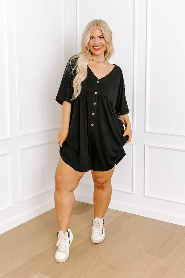 Comfy Chic Button Down Romper in Black Curves sold by Impressions product image thumbnail 3