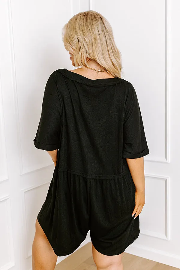Comfy Chic Button Down Romper in Black Curves sold by Impressions product image thumbnail 4
