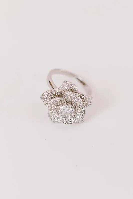Floral Engagement Ring In Silver sold by Impressions