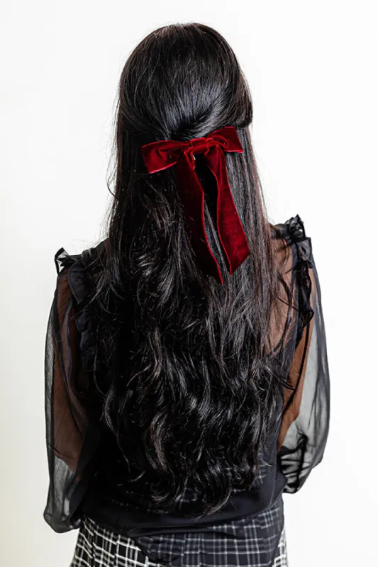 Exceptionally Chic Velvet Bow Hair Clip in Wine sold by Impressions