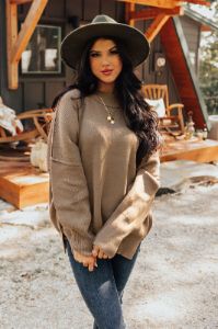 Full Of Warmth Tunic Sweater In Taupe sold by Impressions