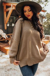 Full Of Warmth Tunic Sweater In Taupe sold by Impressions