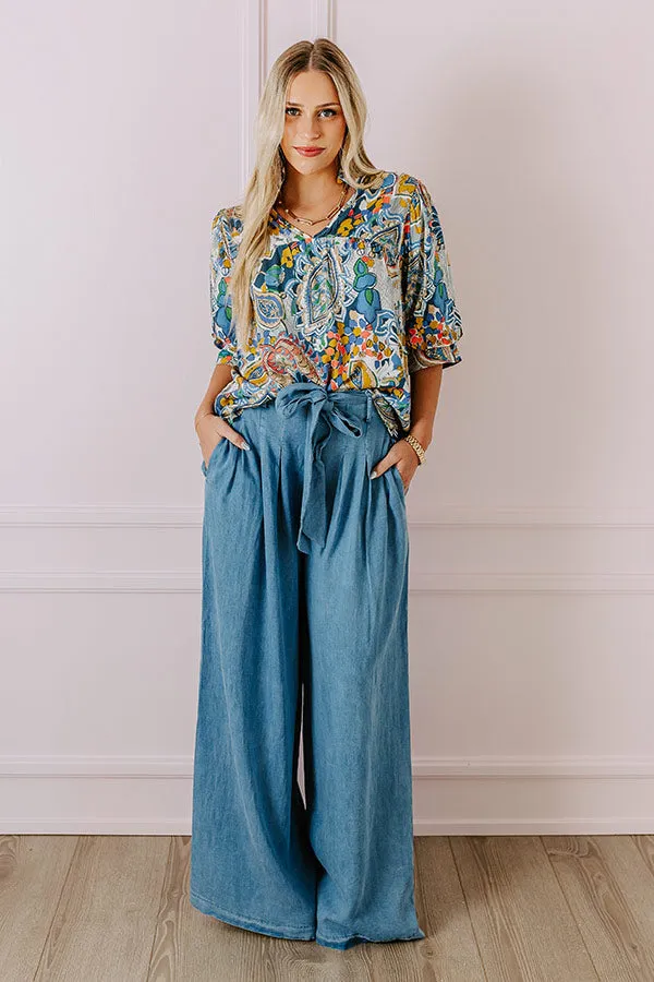 The Serena High Waist Chambray Pants in Medium Wash sold by Impressions