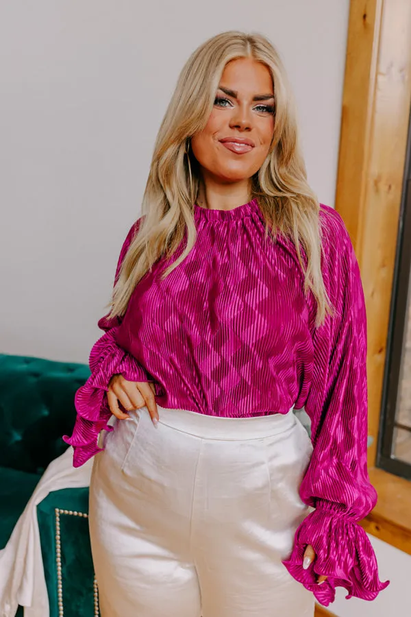 Found Your Love Pleated Top In Berry Curves sold by Impressions