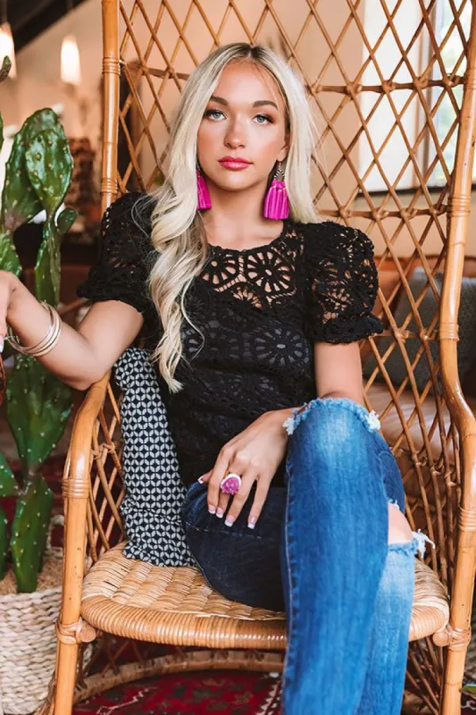 Crochet On Sunday Top In Black sold by Impressions