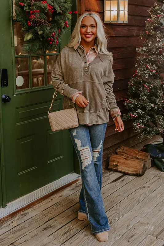 Fireside Comfort Mineral Wash Hoodie In Taupe sold by Impressions