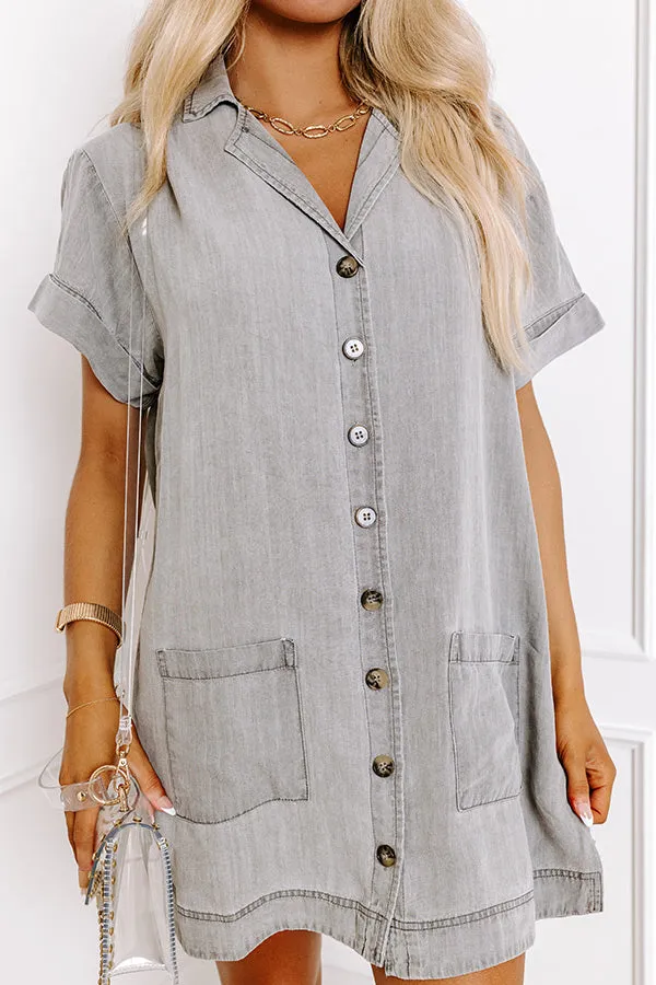 Living For Lake Life Chambray Mini Dress in Grey sold by Impressions product image thumbnail 3