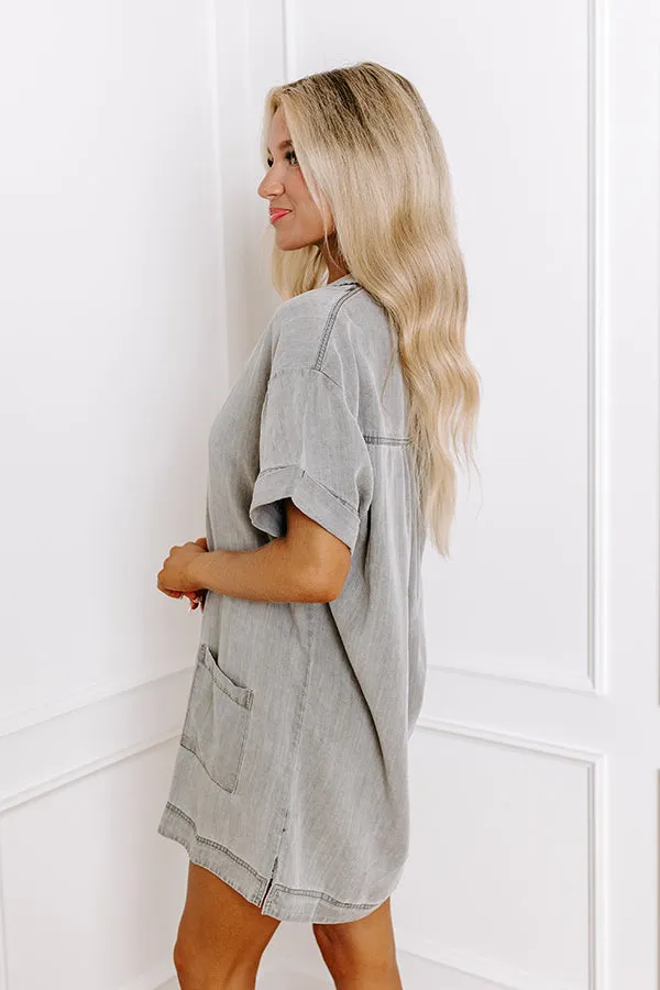 Living For Lake Life Chambray Mini Dress in Grey sold by Impressions product image thumbnail 4