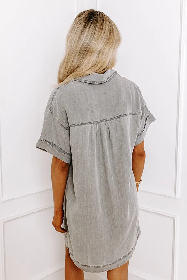 Living For Lake Life Chambray Mini Dress in Grey sold by Impressions product image thumbnail 5