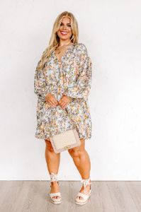 London Tea Floral Babydoll Dress In Sky Blue Curves sold by Impressions