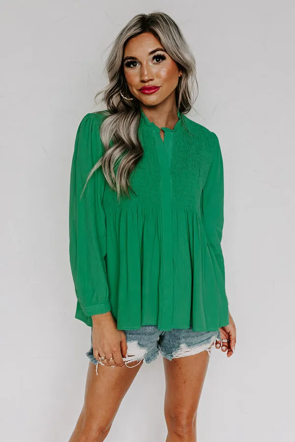 Well Mannered Smocked Top in Kelly Green sold by Impressions