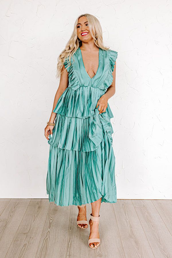 Seeking Champagne Pleated Maxi Dress In Ocean Wave sold by Impressions