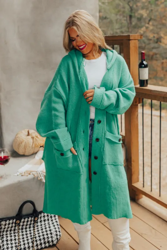 Start The Bonfire Duster Cardigan In Green Curves sold by Impressions