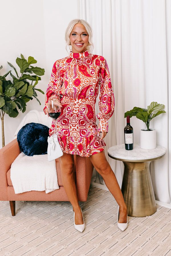 Roaming The City Paisley Mini Dress In Fuchsia sold by Impressions product image thumbnail 5