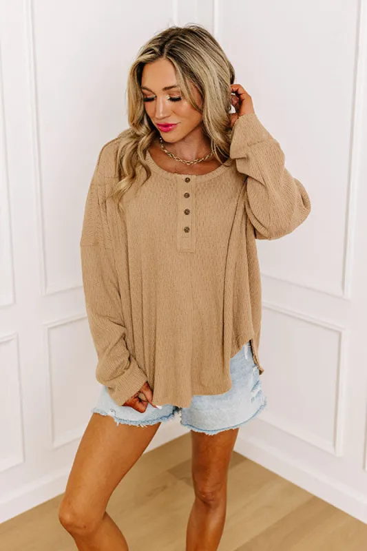 Breezy Times Oversized Henley Top In Taupe sold by Impressions
