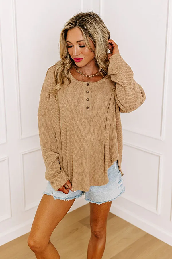 Breezy Times Oversized Henley Top In Taupe sold by Impressions