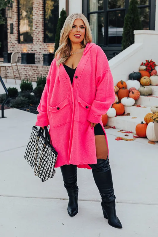 Start The Bonfire Duster Cardigan In Hot Pink Curves sold by Impressions