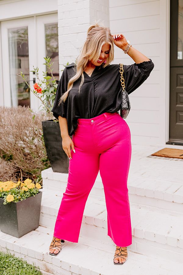 The Adriana High Waist Wide Leg Jean in Hot Pink Curves sold by Impressions