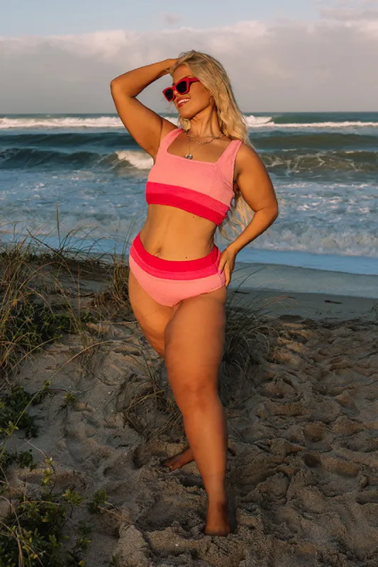 Pink Horizon Seersucker Bikini Top Curves sold by Impressions