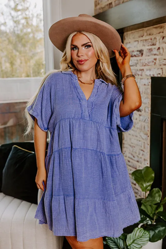 Across The World Mineral Wash Mini Dress In Lavender Curves sold by Impressions