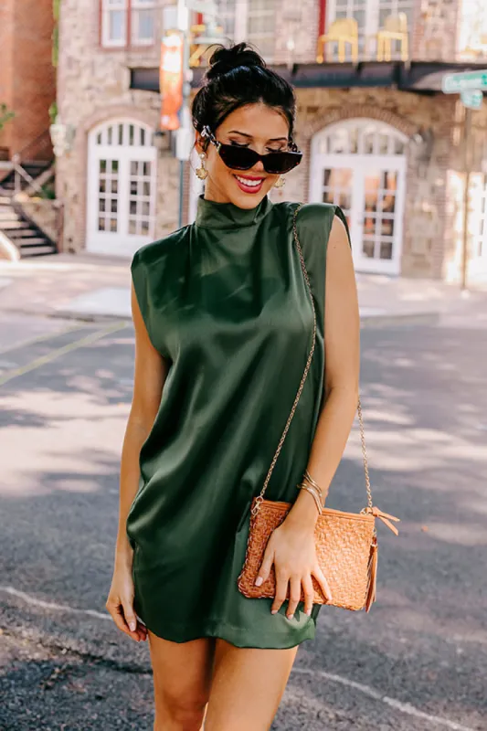 Sweet Charisma Satin Mini Dress in Olive sold by Impressions