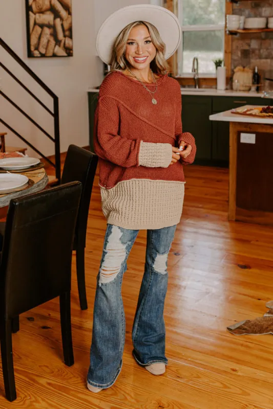 Cozy Darling Knit Sweater in Rust sold by Impressions
