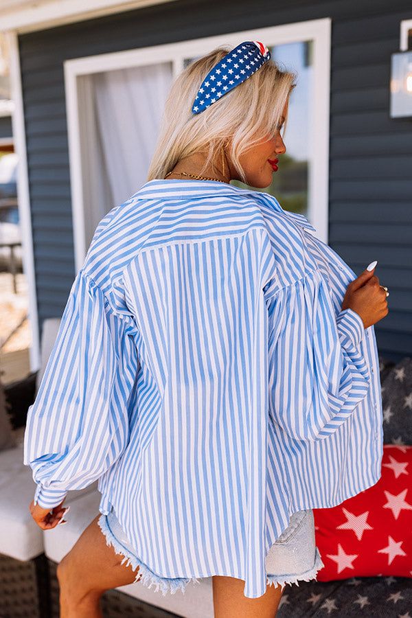 First Class Reservations Stripe Button Up in Blue sold by Impressions product image thumbnail 3