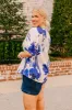 French Riviera Floral Shift Top in White Curves sold by Impressions